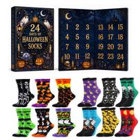 24 Days of Halloween Socks Advent Calendar 24 Pairs Halloween Themed Socks Gift Box for Daily Wear and Seasonal Countdown One Size black