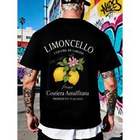 Juodi Marškinėliai su Citrinų Likerio Citrina Ir Gėlių Spaudiniu Vyrams Streetwear Laisvalaikio Drabužiai 3XL juoda