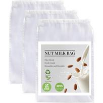3 Pack Reusable Nut Milk Bag, Food-Grade Nylon Cheese Cloth Bag for Straining, Strong Fine Mesh Strainer Bags with Drawstring (white,25 35cm) balta