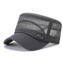 Summer Men'S Summer Hat Mesh Military Caps Flat Top Snapback Adjustable Baseball Cap Cadet Army Man Breathable Trucker Caps as the picture gray