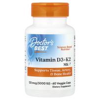 Doctor's Best, Vitamin D3 + K2, MK-7, 60 Veggie Capsules
