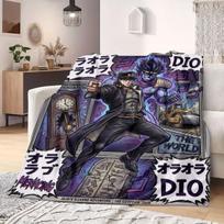 JoJo's Bizarre Adventure Cartoon Flannel Blanket, Print for Living Room and Bed, Cozy Home Textile, Travel Picnic Use_LIAN 75x90cm gray