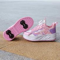 Children Roller Skates Shoes Student Four-wheel Outdoor Detachable Sport Deformation Parkour Runaway Boy Girl Youth Gift 2024 30 rožinė