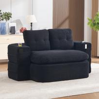 2-in-1 miegamoji kėdė iš veliūro, sofa-lova, su reguliuojamais porankiais, 2 puodelių laikikliais, aukštu atlošu ir itin gilia sėdyne, juoda juoda