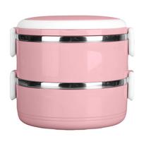 Thermal Lunch Box Bento Box Portable Insulated Lunch Container Stackable Leakproof Stainless Steel Food Container One Size rožinė