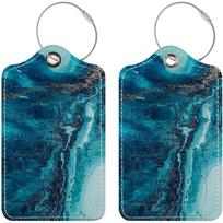 Stylish Printed Leather Luggage & ID Tag Set 2 blue