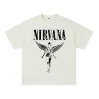 NIRVANA Retro Men's Heavyweight Loose Fit Five-Sleeve Summer Print T-shirt L white