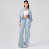 Women's Zipper Hoodie & Wide-Leg Pants Set L gray