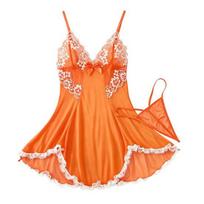 Didelio dydžio Seksualus Babydoll Naktinis Suknelė Moterims, V formos iškirptė Nėriniai Skaidrus Tinklelis Naktinis Chalatas, Plonos Petnešėlės Chemise Šleifinė Suknelė su T-string M oranžinė