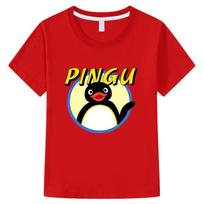 Pingu Children's Cartoon T-Shirt Cotton 2-12 Years Kids Tees Cute Boys Girls Tops O-Neck Anime Print Short Sleeve Summer Toddler 100 raudona