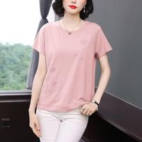 Aige Women's Embroidered Short Sleeve T-Shirt 2XL rožinė