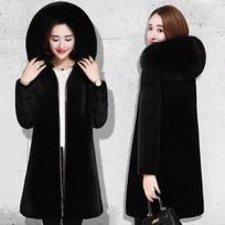 Winter Fur Jacket Black Hooded Parkas Coat Thicken Ladies Warm Long Overcoat Windproof Snow Outerwear XS juoda