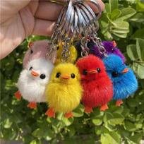 Cute Yellow Duck Real Mink Fur Plush Keychain Pendant red