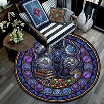 Mistiško katino mandala apvalus kilimas po biuro kėdėmis miegamojo svetainės namų dekoras 80cm x 80cm gray