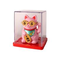 Outdoor-Indoor Solar-Powered Lucky Cat Decoration with Continuous Waving Motion for Desk Shelf Car Vent or Table Use rožinė