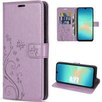 Case for Samsung Galaxy A27 5G, Shockproof Scratch-Resistant Synthetic Leather Purple Plant Pattern violetinė