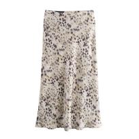 Women's High Waist Midi Skirt Flare Skirt Satin Silky Printed Elegant Casual Fall Autumn Women Bottom Skirt XS