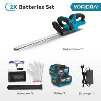 YOFIDRA 2000W Elektrinis gyvatvorių genėtuvas 15000 RPM Vejapjovė Sodo tvarkymo įrankis gyvatvorių genėjimui Makita 18V baterijai 2xBattery-EU Plug