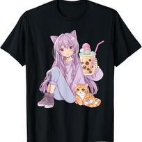 Bubble Tea Boba Kawaii boby Gift Anime Girl T-Shirt S juoda