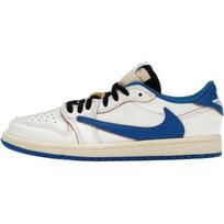 Fragment Design x Travis Scott x Air Jordan 1 Retro Low OG SP PS Sail Military Blue Kids Sneakers Cream Black Muslin DO5442-104 35