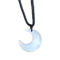 Crescent Moon Pendant Necklace Fashion Jewelry Natural Stone Clavicle Chain 1 white