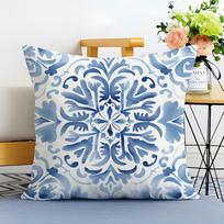 Blue and White Porcelain Cushion Cover Washable Linen Pillowcase Soft  for Sofa Bed Cozy Home Room Decor 30x30cm