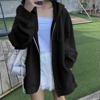 Spring Loose Women Thin Casual Solid Zip Up Sweatshirt Harajuku Korean Loose Couple Jacket Coat Streetwear S juoda