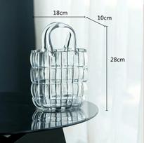 Clear Glass Vase Bag Handbag Basket Transparent Terrarium Flower Vase Floral Arrangement Accessories Living Room Decoration gray