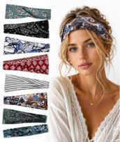 8 Pack Headbands for Women, Bandanas for Women, Boho Style Headbands Non Slip Wide Headband Hair Wrap beige