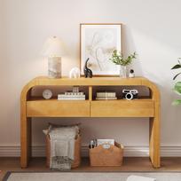 Console table with drawers for the entryway, sideboard with curved front and adjustable foot pads, for hallway, corridor or living room (Natural) 120 x 35.5 x 76.5 cm natūrali
