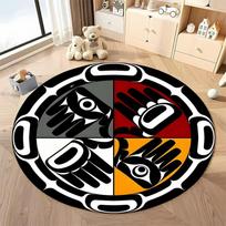 Amerikos čiabuvių Keturių krypčių medicinos rato kilimas Haida stiliaus Rankos ir akies simbolis Apvalus kilimas svetainei, sofai Boho dekoras kilimėlis Diameter -150cm gray
