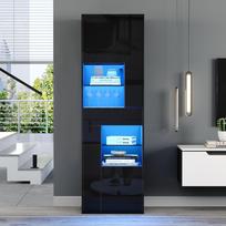 55*38*170cm Display Case, Tall Cabinet with 1 Drawer and 4 Cabinets, Glass Display Cabinet with LED, High Gloss Design, Living Room Cabinet, Black 55 x 38 x 170 cm juoda