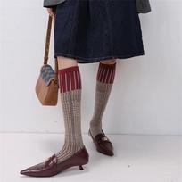 Retro ilgos kojinės su spalvotomis langelių rašto detalėmis ir tūkstančio paukščių raštu rudeniui, blauzdos kojinės 1 pair žalia