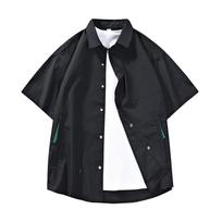 Men's Functional Pocket Short Sleeve Shirt - Casual Button Up Top S juoda