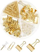 Gold Paper Binder And Clips Set Metal Assorted Sized Binders With Push Pins Cute Office Supplies Teacher Desk Must Haves Desk Accessories United States beige