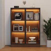 Stiklinė vitrina su apšvietimu, natūrali, daugiafunkcinė pastatoma spintelė su 3 pakopų lentynomis, G32/A106/P80cm(senas SKU:N657P195711A) 80 x 32 x 106 cm