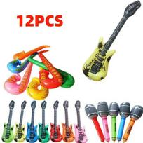 12 vnt. pripučiamų instrumentų žaislų, muzikos balionų rinkinys, simuliaciniai instrumentai, gitaros, saksofonai, mikrofonai, vakarėlio žaislas, vaikiški žaislai red