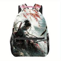 Japanese Female Samurai Graphic Travel Backpack - Large Capacity, Adjustable Shoulder Straps, Multiple Compartments, Lightweight 15inch gray