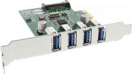 InLine USB 3.0 4 Port Host Controller PCIe incl. Low Profile Bracket and 4 Pin Aux. Power (76661C)