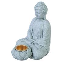 Peaceful Buddhas Stone Sculpture with Tealight Candle Incenses Holder Meditation Sitting Buddhas Statue Figurine Decors white