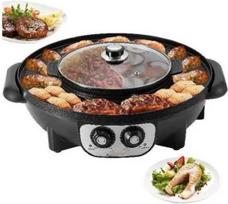 Elektrinis korėjietiškas BBQ grilis ir hotpot 2in1 su dangčiu, juodas, reguliuojamas