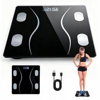 Vonios svarstyklės 180 kg 200 g 26x26 cm grūdintas stiklas Bluetooth juodos