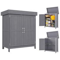 Small Shed, Wooden Garden Shed with Openable Hinged Roof and Removable Shelf, Outdoor Tool Storage Cabinet Chest with Double Doors, 74 x 43 x 88 cm 74 x 43 x 88 cm pilka