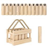 Molkky Game, Wooden Skittles Throwing Game with 12 Skittles, 1 Throwing Pin and Carrying Box, Outdoor Games for Adults, Garden, Picnic, Beach, Party 27 x 18 x 17 cm natūrali