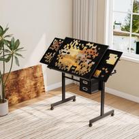1000 detalių dėlionė metalinis stalo pagrindas suaugusiems dovana su 4 padėklais ir 2 stalčiais 90 x 60 x 80 cm juoda