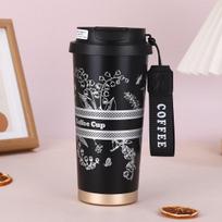 Lily of the Valley Dual-Drink Insulated Cup - 316 Stainless Steel with Carry Rope 550ml black