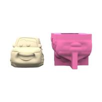 Cartoon Car Flower Pots Silicone Mold Succulent Planter Mould Gypsum Epoxy Resin Craft Mould for Making Home Decorarions pink