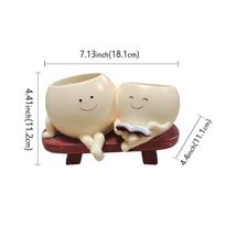 Cute Cartoon Smiley Flower Pot Vase – Porcelain Succulent Planter for Home Decoration A beige