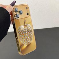 Deimantinis Auksinis Obuolio Raštas Auksinės Metališkos Dažytos Stiklinės Telefono Dėklas iPhone 17 Pro Max 11 12 13 14 15 16 Plus 17 Air 16E iPhone 14 Pro