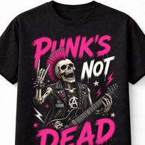 Punks Not Dead Skeleton Guitar Punk Rock Gothic Graphic Unisex TShirt S pink